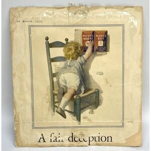 1925 Quaker Print Ad Puffed Rice Cereal Vintage Baby Breakfast‎ Food Grocery